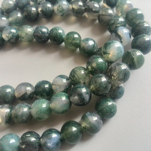 Cuentas de ágata de musgo verde de alta calidad, cuentas pulidas redondas de 15 &quot;, hebra completa de 6 mm, 8 mm, 10 mm, 12 mm, grado opcional 5A T005