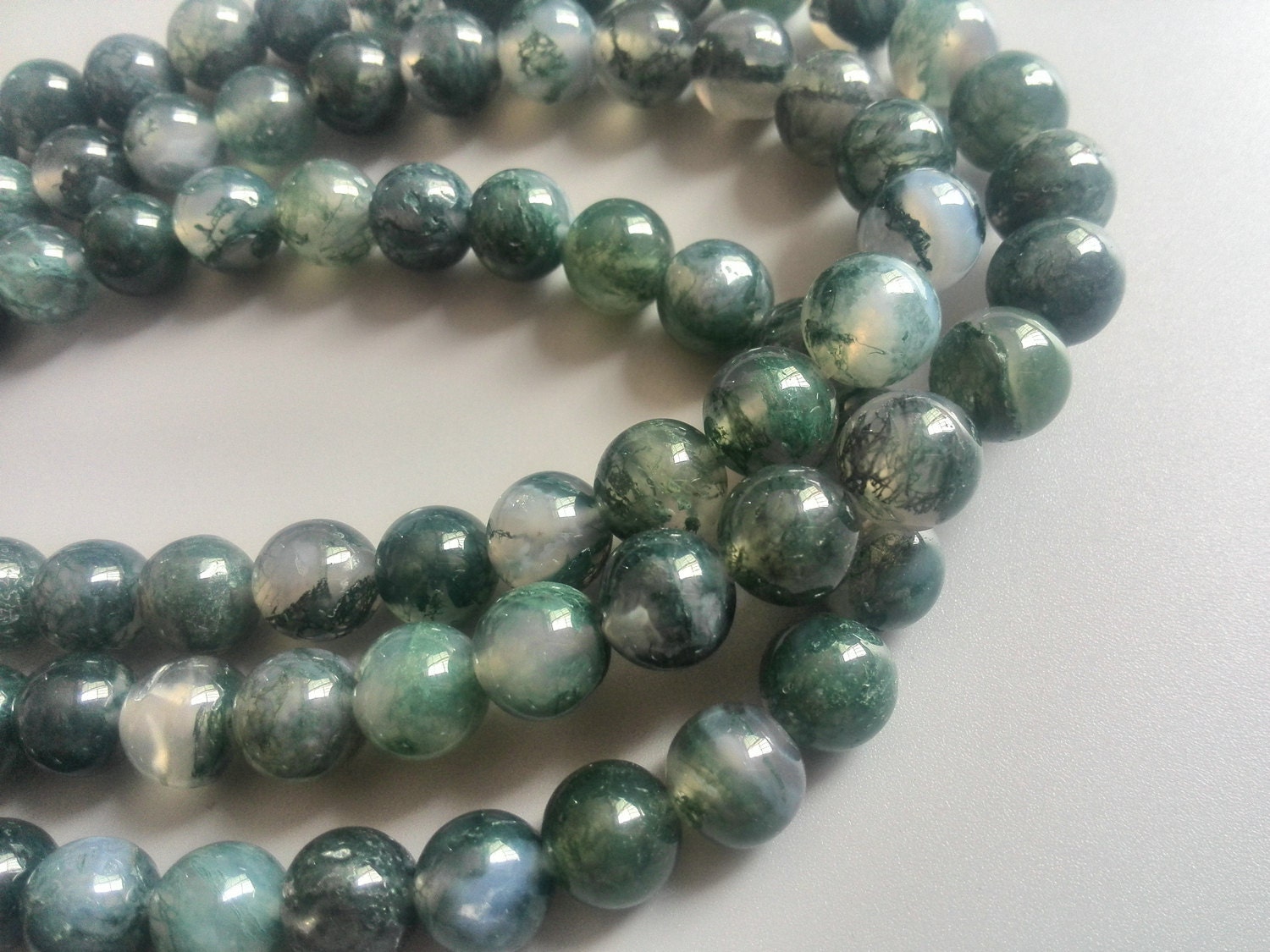 High Quality Green Moss Agate Beads Round Polished Bead | Etsy