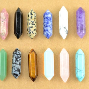 Cristal curativo natural, hexágono de piedra de doble terminación, punta facetada, varilla de varita terminada de doble pulido, sin agujero - 5 piezas
