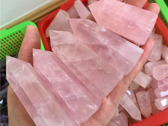 A+++Natural Rose Quartz Obelisk Pink Crystal Wand Point Healing - Foto 8