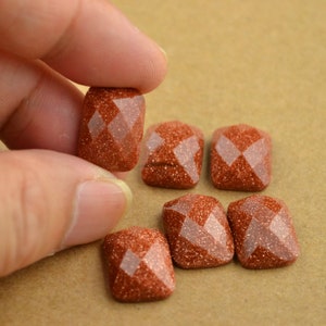 3 cabochon sfaccettati in arenaria rossa, pietra dorata, forma rettangolare, 12x16 mm