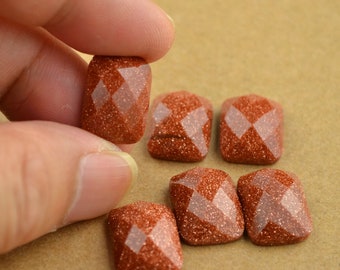 3 Pcs Red Goldstone Sandstone Faceted Cabochons Cabs Stone Rectangle Rectangular Shape 12x16mm