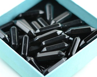 Black Agate Point Hexagon , Faceted Point, Double Terminated Wand Stick ,No Hole - 5 Pieces