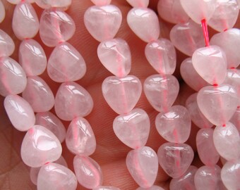 Natural Rose Quartz Heart Beads Pink Crystal Polished Hearts Natural Stone Beads 15" Full Strand 10mm Bead Vertical Hole