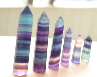 Wieża z fluorytu tęczowego Punkt Naturalny fluoryt Różdżka Obelisk Zielony Fioletowy Przezroczysty Pasek Kryształ Generator Wieża do Uzdrawiania Reiki Siatki Kryształowe