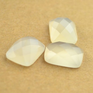 3 Stück Natürliche Weißer Achat Facettierte Cabochons Cabochons Stein Rechteck Rechteckige Form 12x16mm