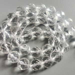Faceted Rock Crystal Quartz Beads Round Clare Crystal Faceted Bead 13.8" Full Strand  6mm 8mm 10mm 12mm Optional T020