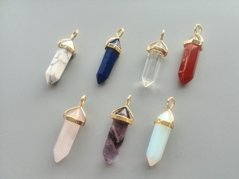 Crystal Point Opalite Point Pendant White Howlite,Amethyst Pointed,Rose Crystal,Blue Lapis Lazuli,Red Agate Pendant Quartz Charm 1559