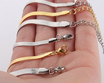5Pcs 6-8 inch Stainless Steel Flat Herringbone Snake Chain Supply for DIY Men & Women Link Bracelet Findings with 5cm Extension Curb Chains