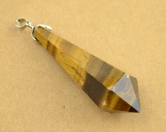 Natural Tiger Eye Point Charm  Hand Carved Tiger Eye Stone Pendulum Pendant