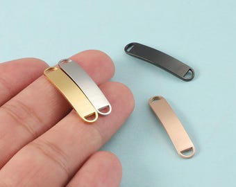 Curved Stainless Steel Large Holes Connector Bar Polished Finish for Bracelet Charms,Blank 18k Gold Plated Silver Tone or Rose Gold Tags