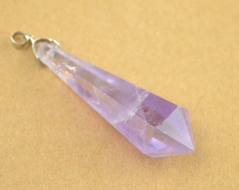 Natural Amethyst Point Charm  Hand Carved Purple Quartz Pendulum Pendant