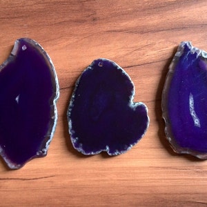 3 Piece Purple Agate Slices Top Drilled For Pendant Random Selection