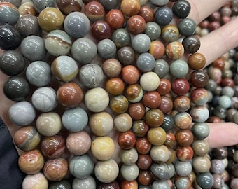 Natural Polychrome Jasper Beads Grade 3A Genuine Gemstone Round Loose Beads for Jewelry Making Size Options 4mm 6mm 8mm 12mm Bulk Wholesale