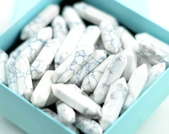 Howlite Point Hexagon , White Turquoise Faceted Point, Double Terminated Wand Stick ,No Hole - 5 Pieces
