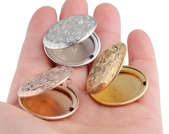 25mm Stainless Steel Antique Round Locket Pendant Baroque Photo Locket Charm Victorian Pattern Photo frame box Jewelry Charm
