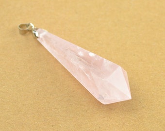Natural Rose Crystal Point Charm  Hand Carved Pink Quartz Pendulum Pendant