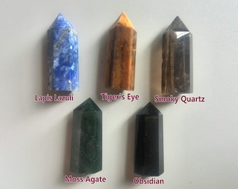 Obsidian Obelisk Point, Naturlig Lapis Lazuli Point, Rökkvarts Point, Kulfasetterad Hexagonal Prisma Healing Crystal Meditation Yoga Reiki