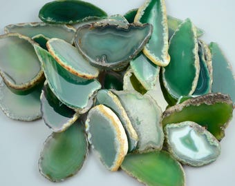 10 pieces Agate Slices Stone Slab - 2"-3"- for Wedding Name Cards Namecards Place Cards - Green