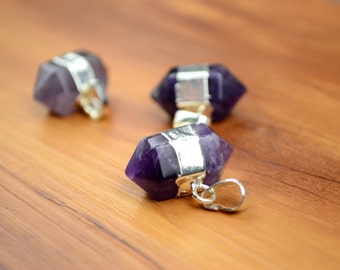 3 Amythist Double Terminated Charms Purple Crystal Point Pendants