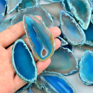 Losa de piedra en rodajas de ágata de UNA pieza - 2"-3"- para tarjetas de presentación de bodas Tarjetas de presentación Tarjetas de lugar - Azul