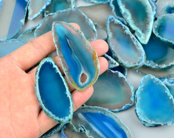 ONE piece Agate Slices Stone Slab - 2"-3"- for Wedding Name Cards Namecards Place Cards - Blue
