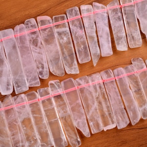 Natural Rose Crystal Slice Beads Smooth Graduated Slab Bead,Pink Quartz Tusk Bead,Point Bead,Top Drilled Beads 0289