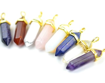 Crystal Point Opalite Point Pendant White Howlite,Amethyst Pointed,Rose Crystal,Blue Lapis Lazuli,Red Agate Pendant Quartz Charm 1559