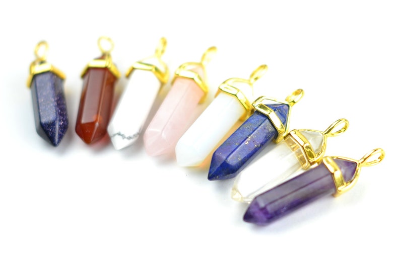 Crystal Point Opalite Point Pendant White Howlite,Amethyst Pointed,Rose Crystal,Blue Lapis Lazuli,Red Agate Pendant Quartz Charm 1559