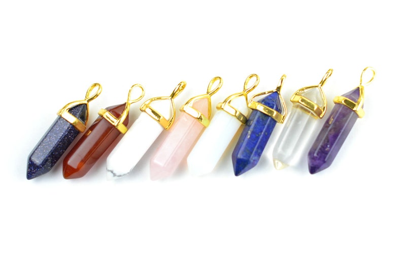 Crystal Point Opalite Point Pendant White Howlite,Amethyst Pointed,Rose Crystal,Blue Lapis Lazuli,Red Agate Pendant Quartz Charm 1559