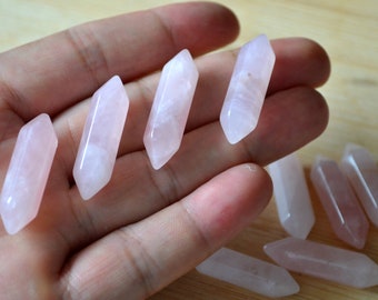 5 Pcs Natural Rose Crystal Point Hexagon , Pink Quartz Faceted Point, Double Terminated Wand Stick ,No Hole