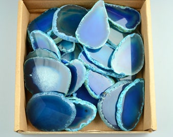 30 pieces Agate Slices Stone Slab - 2"-3"- for Wedding Name Cards Namecards Place Cards - Blue