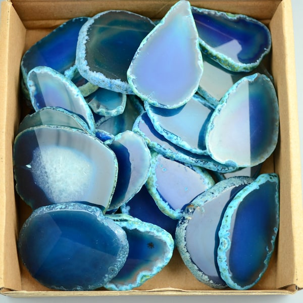 30 pieces Agate Slices Stone Slab - 2"-3"- for Wedding Name Cards Namecards Place Cards - Blue