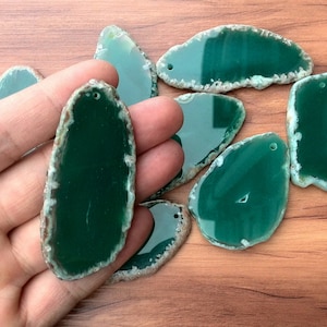 1 Piece Green Agate Slices Top Drilled For Pendant Random Selection
