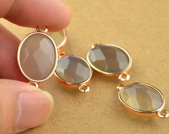 Oval Faceted Grey Agate Connector Bezel Oval Shape Gold Plated Rim 14x24mm include the Double Bail