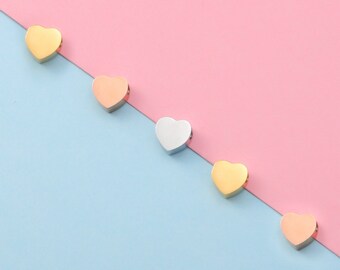 5Pcs 6mm Heart Shape Beads Love Heart  Beads Stainless Steel 1.8mm Small Hole Spacer Beads for Necklace Bracelet DIY Jewelry Making
