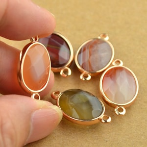 Natural Red Agate Oval Faceted Connector Bezel Oval Shape Gold Plated Rim 14x24mm include the Double Bail