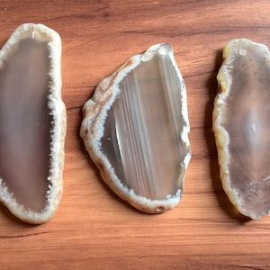 3 Piece Grey Agate Slices Top Drilled For Pendant - Random Selection