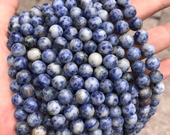 Natural Blue Sodalite Beads Grade AAA Blue with White Spots Gemstone Round Loose Beads bracelet necklace DIY 4mm 6mm 8mm 10mm 15 inch Strand