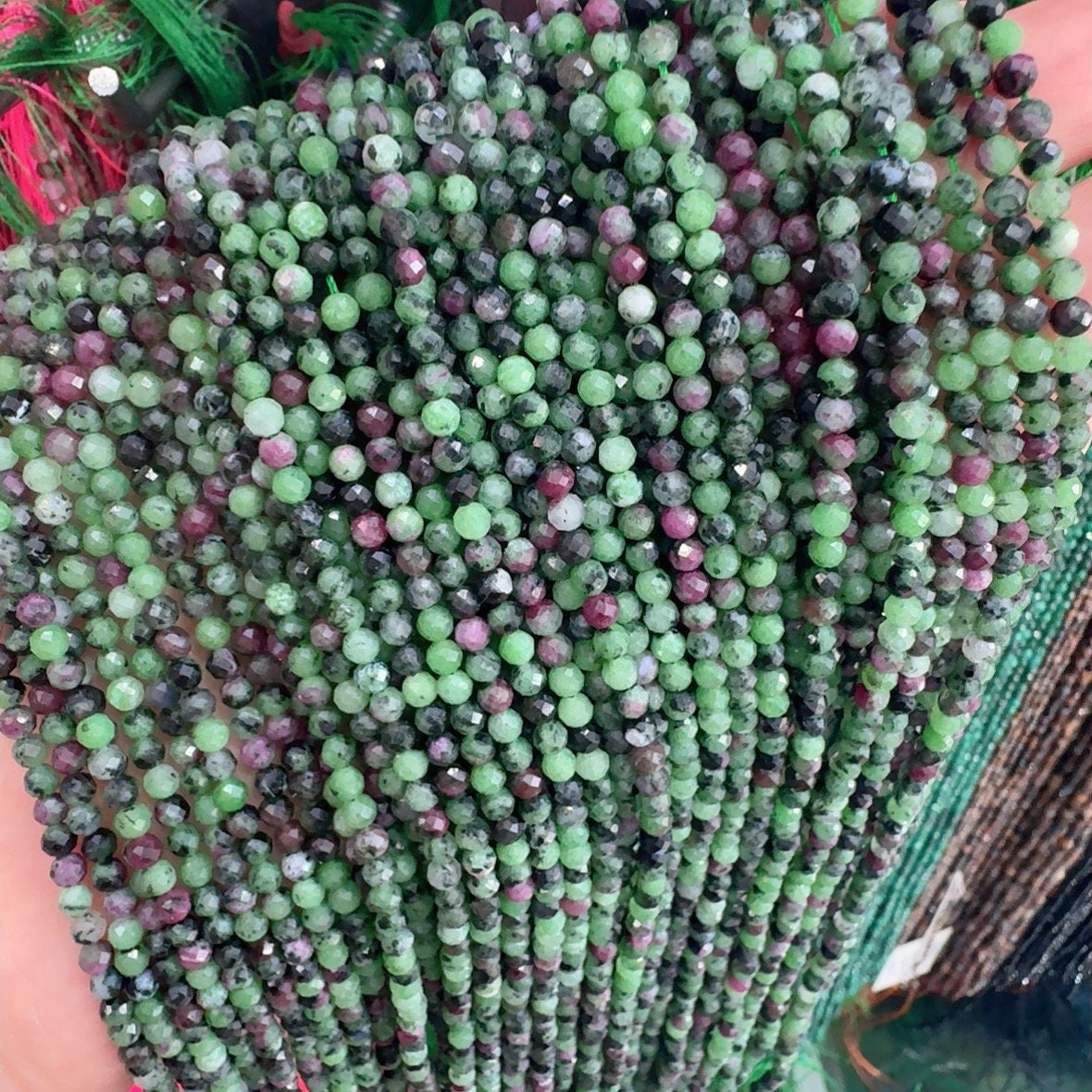 Natural 2x4mm Green Red Gems In Zoisite White Rice Pearl Beads Bracelet - Foto 3