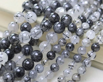 Natural AAA Grade Black Rutilated Quartz Round Beads For Jewelry Making 15 YB - Foto 8