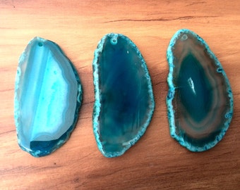 3 Piece Blue Agate Slices Top Drilled For Pendant - Random Selection