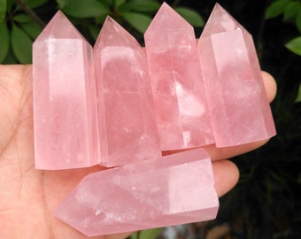 Rose Quartz Crystal Tower Point Pink Crystal Point Wand Obelisk Crystal Generator Tower for Reiki Healing Crystals Crystal Grids