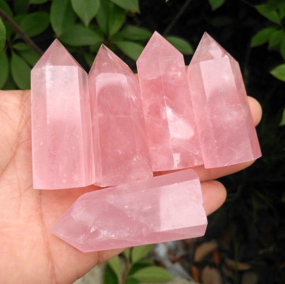 A+++Natural Rose Quartz Obelisk Pink Crystal Wand Point Healing - Foto 9