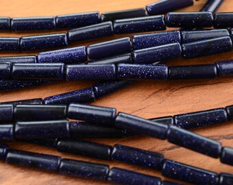 Cuentas de tubo de piedra de arena azul GOLDSTONE, cuentas cilíndricas de 4x13mm, hebra de 15 pulgadas