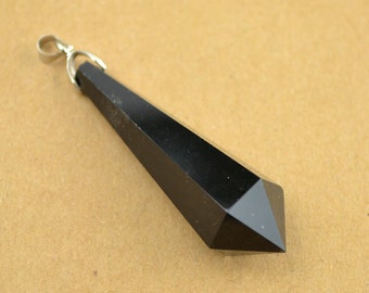 Natural Black Agate Point Charm  Hand Carved Onyx Pendulum Pendant