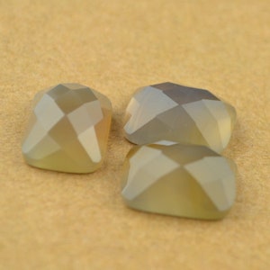 Cabochon sfaccettati in agata grigia naturale da 3 pezzi, in pietra, rettangolo, forma rettangolare, 12x16 mm