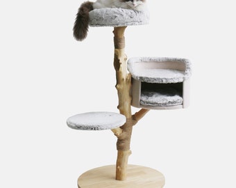 Back to Nature The Luxe Cat Scratch Post | Wooden Cat Scratch Post Tree | Featuring Three Plush Fabric Platforms | Perfect For Kitten Feline