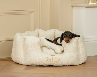 Personalised Luxury High Wall Dog Bed - Bouclé | The Perfect Choice For Blissful Nap-Time | Beautifully Crafted, Hard-Wearing Fabric