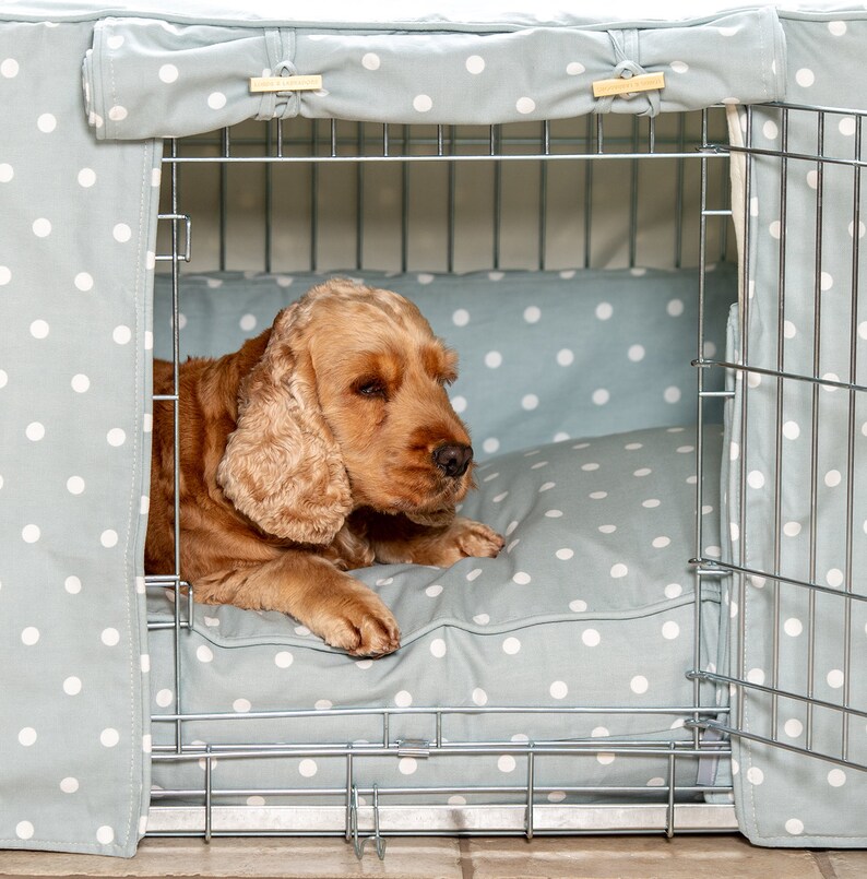 Dog Crate Cover and Cushion Set in Duck Egg Spot Luxury Dog Etsy